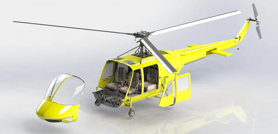 Deconstructed Figure of comfortable four door wheeled helicopter